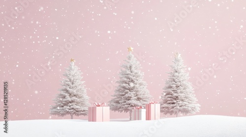 Pink Winter Wonderland  Snowy Christmas Trees   Gifts