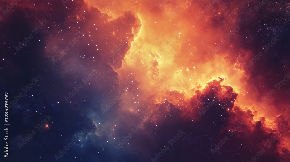 Naklejka premium Orange and Blue Nebula with Stars