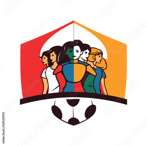 Diverse all women soccer player team people set. Colorful retro style female athlete playing football game on isolated background. Woman tournament match collection, sport illustration