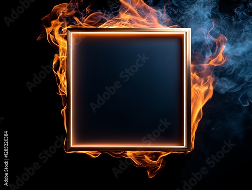 Fiery Frame Enclosing Dark Center with Ethereal Smoke in Intense Contrast and Glowing Border