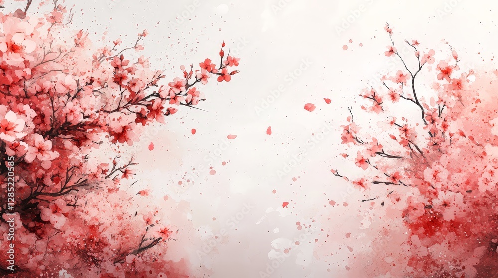 A serene illustration of cherry blossoms with soft pink hues and delicate petals. A serene illustration of cherry blossoms with soft pink hues and delicate petals.