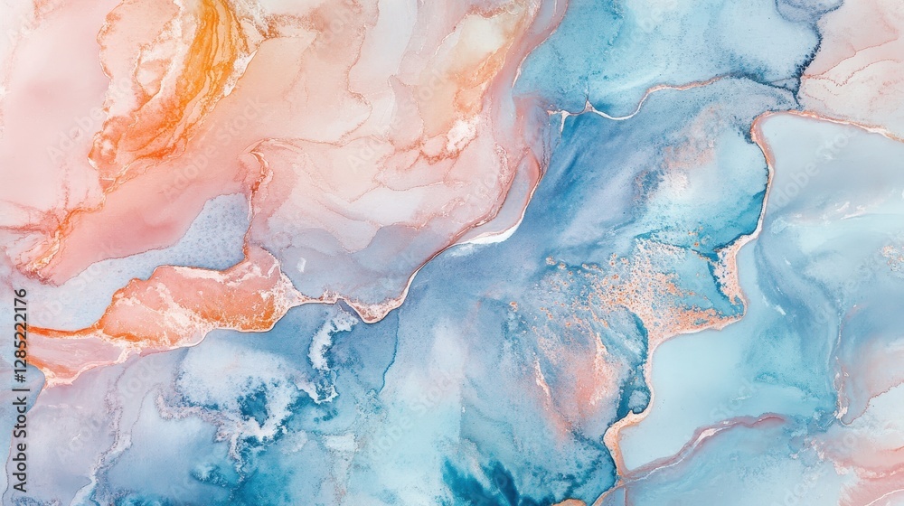 Naklejka premium Abstract Blue and Peach Alcohol Ink Painting Texture