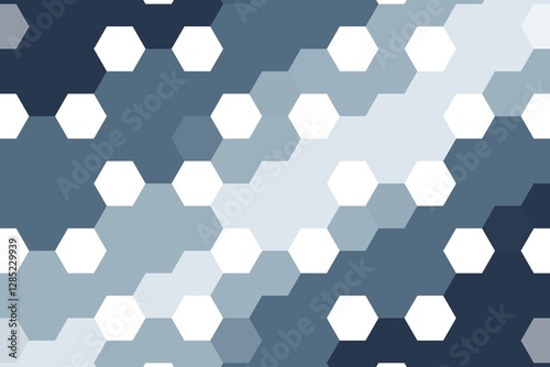 Abstract hexagonal grid in blue and navy soft tones, forming a geometric honeycomb pattern with structured symmetry. Modern tile concept