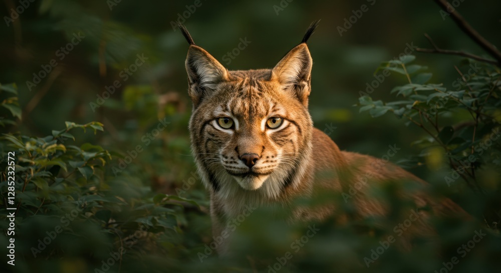 Fototapeta premium Lynx Portrait in Forest Undergrowth Gaze of a Wild Predator
