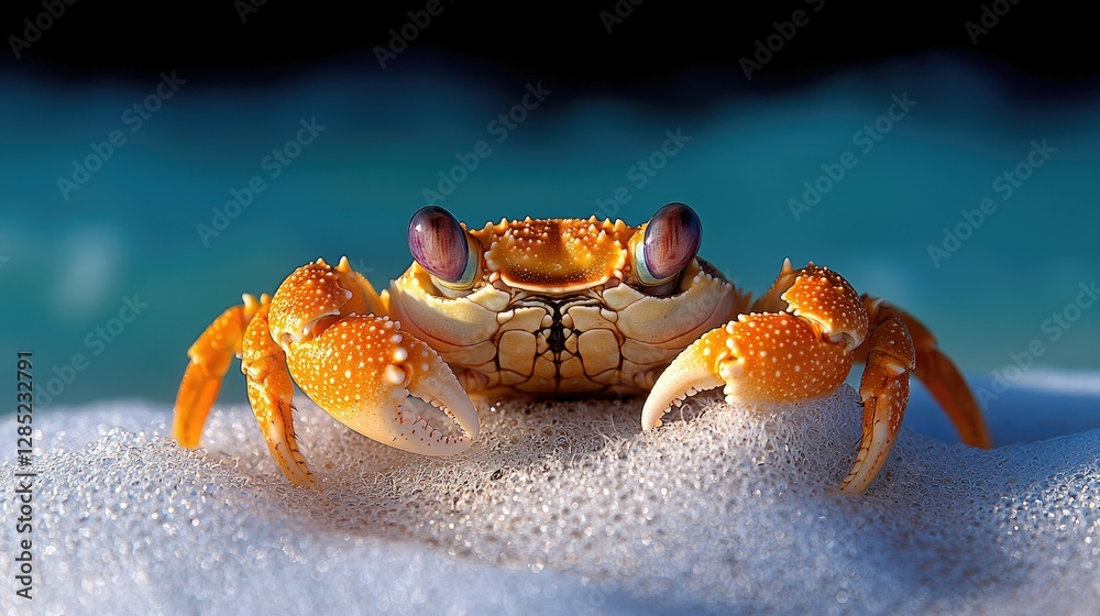Orange Crab Perched on White Foamy Surface Orange Crab Perched on White Foamy Surface