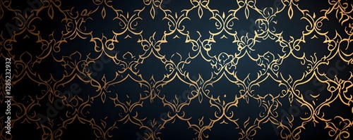 Elegant gold pattern adorns a dark blue colored textured background