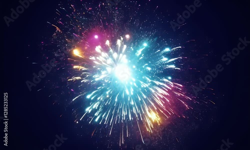 A dazzling firework explosion in the night sky, radiating bright blue and golden sparks. A mesmerizing celebration of light, energy, and joy, perfect for festive and celebratory moments 