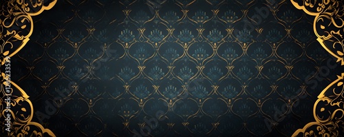 Ornate floral damask pattern in dark colors with gold details