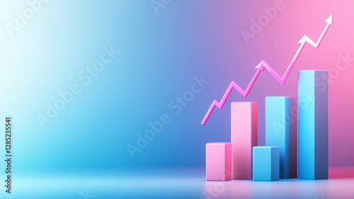 Abstract 3D bar graph with upward trend arrows in pink and blue colors Free Download Abstract 3D bar graph with upward trend arrows in pink and blue colors - GFXLoad
