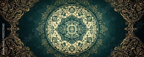 Intricate golden mandala design on a dark teal background