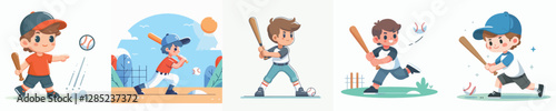 vector collection of boys playing baseball