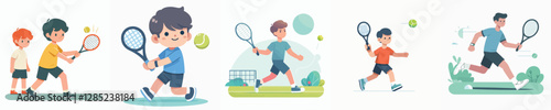 vector collection of boys playing tennis