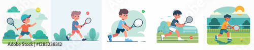 vector collection of boys playing tennis