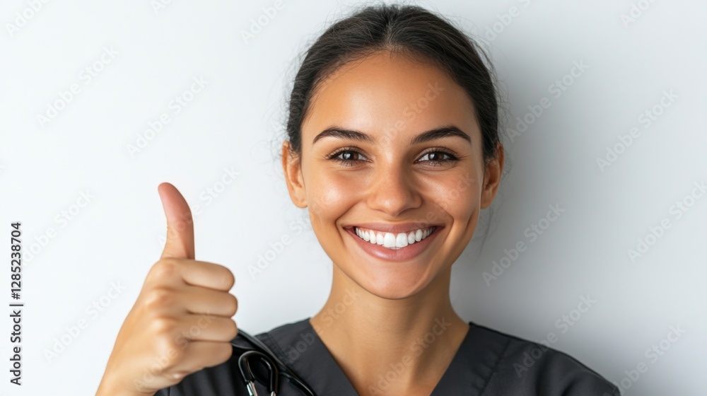 Nurse in scrubs, giving a thumbs-up, cheerful and approachable, isolated on a white background Nurse in scrubs, giving a thumbs-up, cheerful and approachable, isolated on a white background