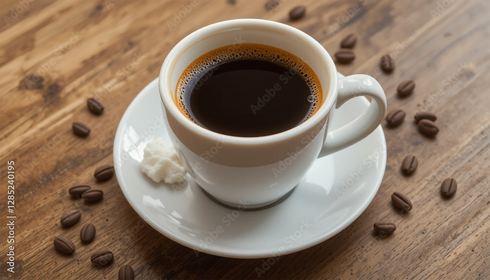 Freshly Brewed Coffee with Whipped Cream and Scattered Beans Freshly Brewed Coffee with Whipped Cream and Scattered Beans