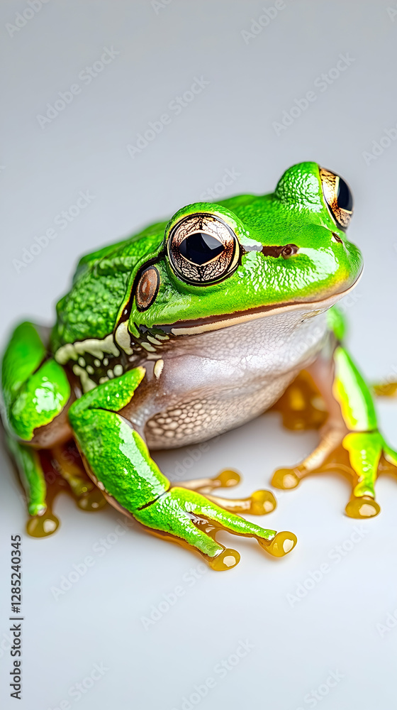 Obraz premium Green tree frog on white background, studio shot