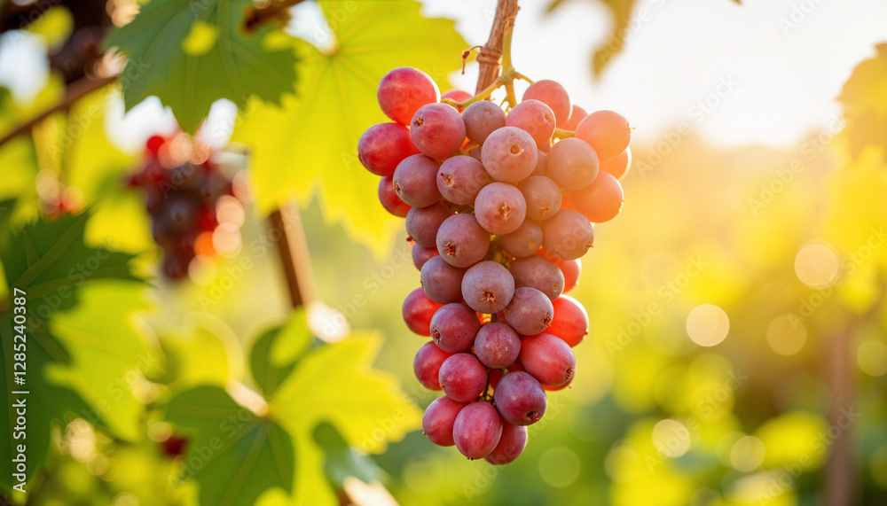 Cluster of ripe red grapes glowing in sunlight, nature's bounty Cluster of ripe red grapes glowing in sunlight, nature's bounty