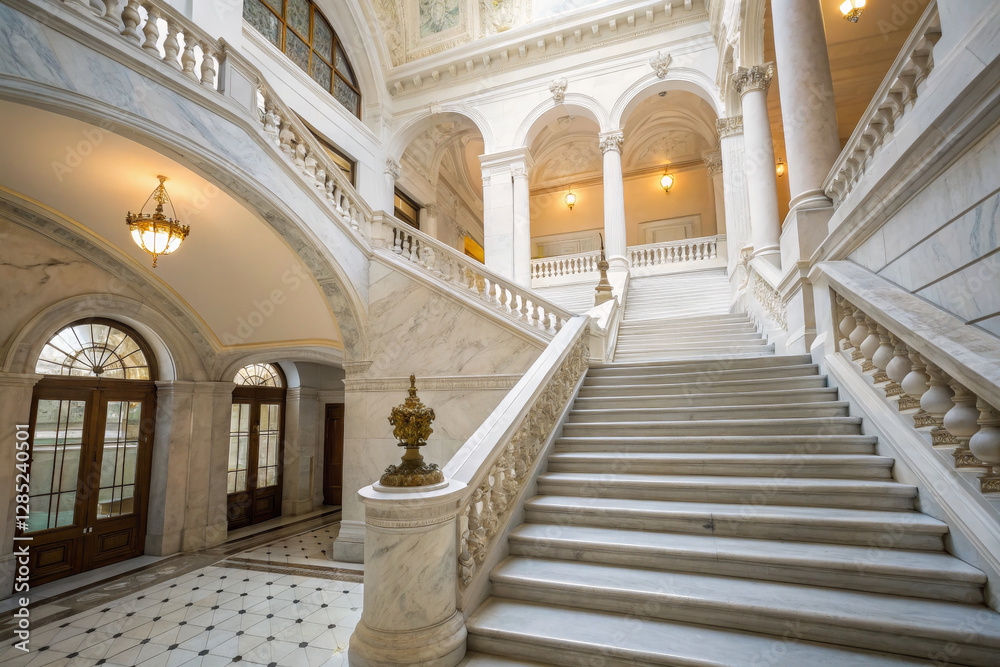 Naklejka premium Elegant marble staircase in grand architectural interior