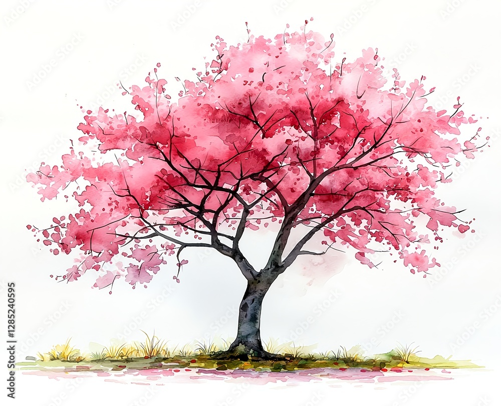 Obraz premium Watercolor painting of cherry blossoms blooming in spring