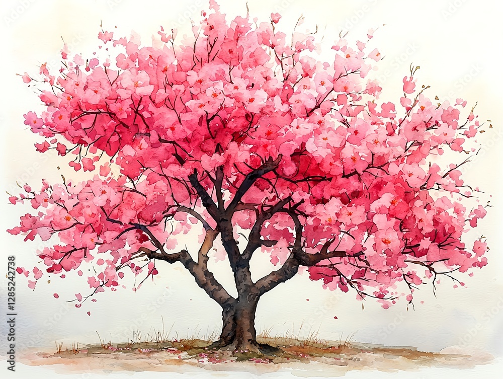 Watercolor painting of cherry blossoms blooming in spring