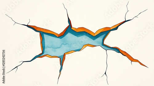 Abstract Crack Design Blue Orange White Background photo