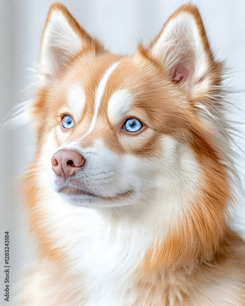 Obraz premium Husky dog portrait, indoor, light background, pet profile