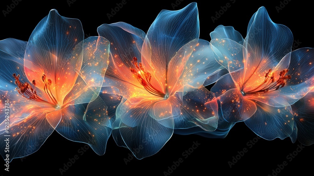 Obraz premium Glowing fantasy flowers illuminate ethereal artwork vibrant garden