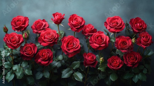 Red Roses Arrangement on Gray Background