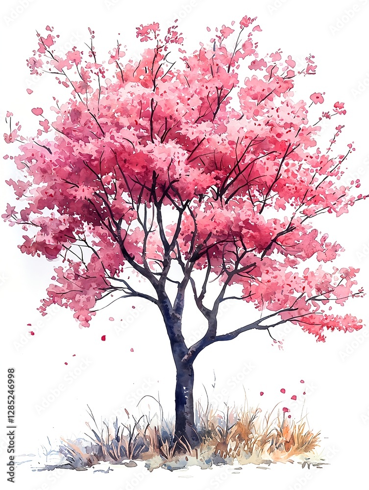 Fototapeta premium Watercolor painting of cherry blossoms blooming in spring