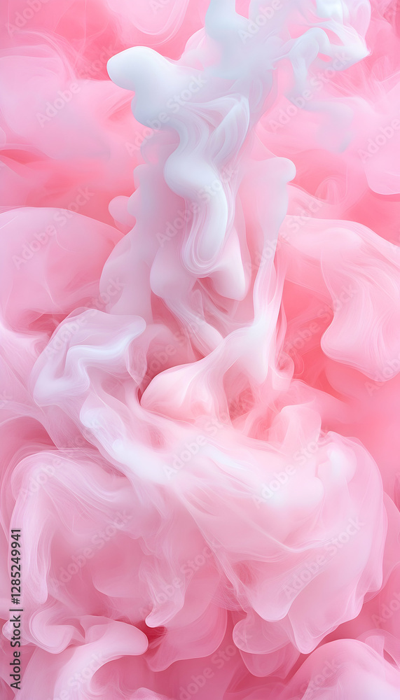 Fototapeta premium Pink and white ink swirling in water, abstract background, design element