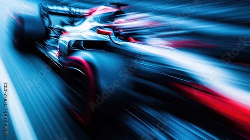 Dynamic Motion Blur of a Race Car on the Track During an Intense Formula Racing Event in High Speed