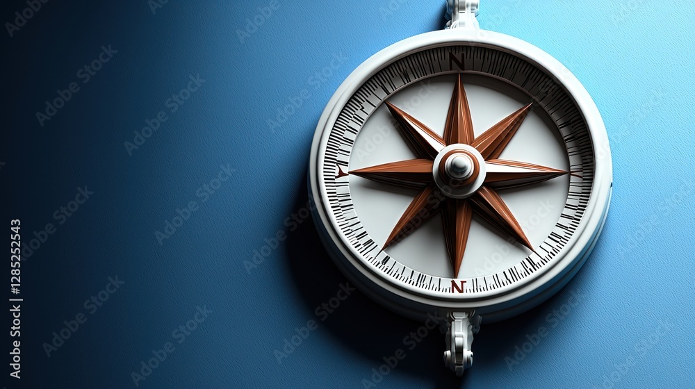A detailed compass resting on a blue surface, symbolizing navigation and exploration A detailed compass resting on a blue surface, symbolizing navigation and exploration