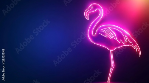 Neon Flamingo Silhouette Against Dark Background