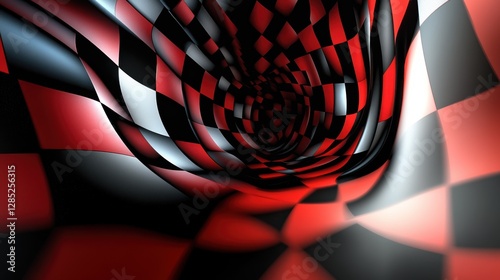 Wallpaper Mural Abstract Red and Black Checkered Pattern in a Swirling Tunnel Effect Creating a Dynamic Visual Illusion Torontodigital.ca