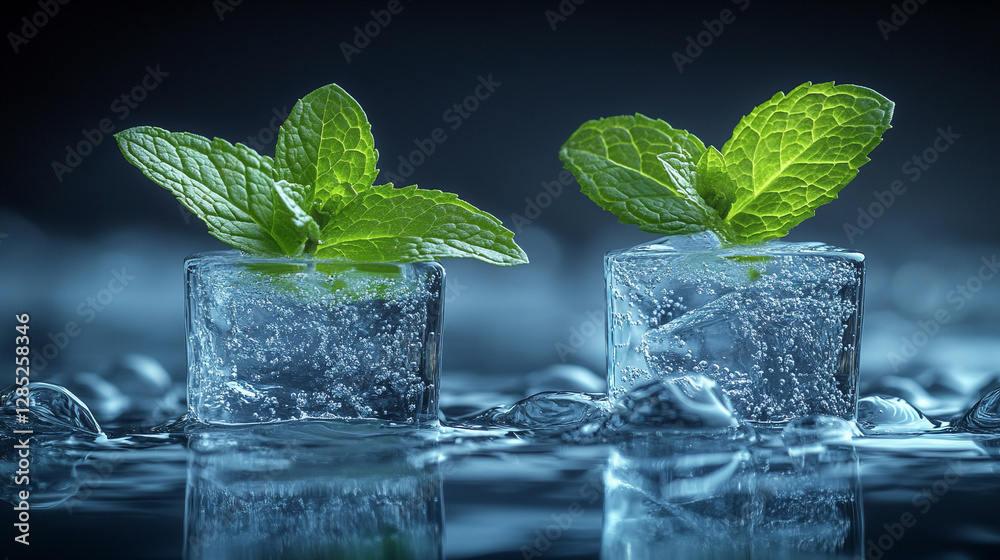 Invigorating mint ice cold, crisp fresh cool frozen flavor, aromatic leaf cube peppermint, refreshing natural chilled, delicious tasty freshness modern Invigorating mint ice cold, crisp fresh cool frozen flavor, aromatic leaf cube peppermint, refreshing natural chilled, delicious tasty freshness modern