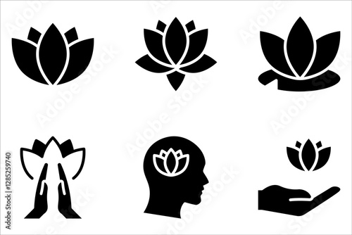 Set of lotus flower icons vector on white background. Can be used web and mobile for yoga meditation