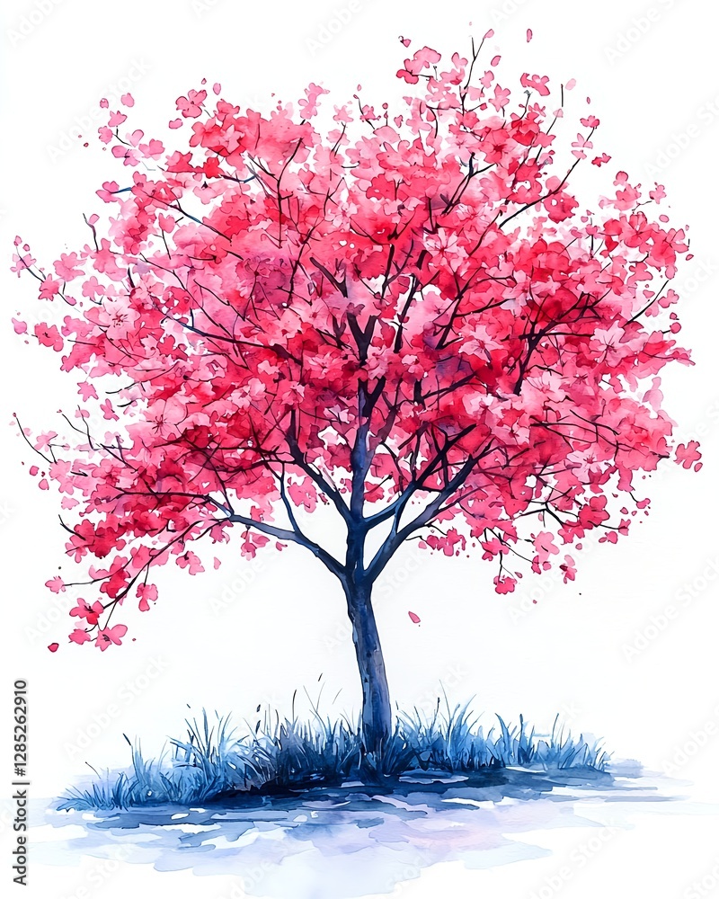 Fototapeta premium Watercolor painting of cherry blossoms blooming in spring