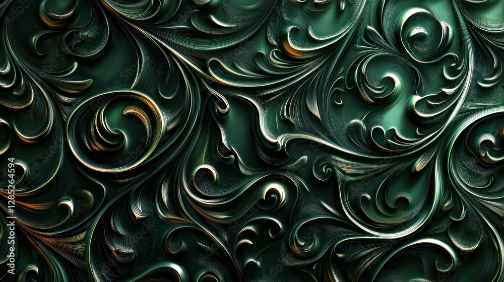 Elegant Dark Green Swirl Pattern Displaying Intricate Floral Design Elegant Dark Green Swirl Pattern Displaying Intricate Floral Design