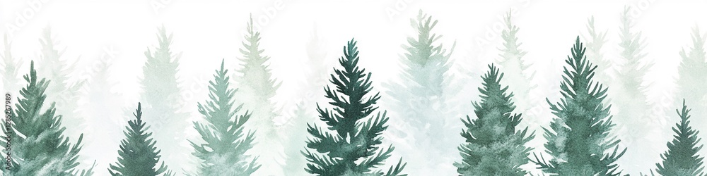 Obraz premium Serene Winter Watercolor Pattern of Evergreen Spruce Trees – Minimalistic Seamless Design in Soft Shades of Green and Blue for Artistic and Versatile Use