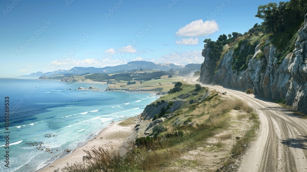 A tranquil coastal scene featuring a winding road alongside clear blue waters and green hills, perfect for travel and nature enthusiasts. A tranquil coastal scene featuring a winding road alongside clear blue waters and green hills, perfect for travel and nature enthusiasts.