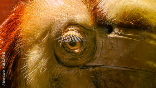 Foto Close-up Portrait of a Beautiful Hornbill Bird's Eye with Golden Plumage