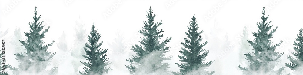 Obraz premium Discover the Serenity of Hand-Painted Fir Trees: A Dreamy Watercolor Seamless Pattern Perfect for Modern and Nature-Inspired Designs in Soft Greens and Grays