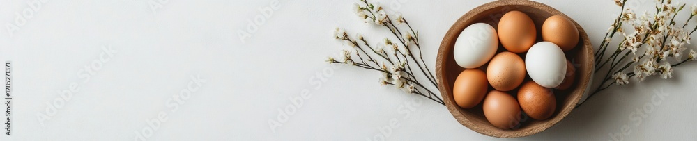 Rustic Spring Easter Decor Artfully Arranged Wooden Bowl with Painted Eggs and Blossoms - Heritage Celebration Content and Event Styling for Seasonal Marketing Rustic Spring Easter Decor Artfully Arranged Wooden Bowl with Painted Eggs and Blossoms - Heritage Celebration Content and Event Styling for Seasonal Marketing