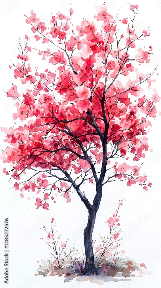 Fototapeta premium Watercolor painting of cherry blossoms blooming in spring