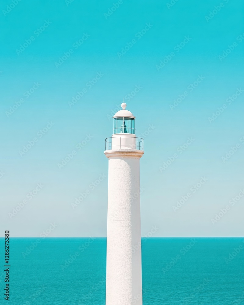 Minimalist Coastal Lighthouse Design Sleek White Structure on Azure Waters - Maritime Navigation and Safety Visuals for Modern Oceanscape Aesthetics and Nautical Industry Promotion Minimalist Coastal Lighthouse Design Sleek White Structure on Azure Waters - Maritime Navigation and Safety Visuals for Modern Oceanscape Aesthetics and Nautical Industry Promotion