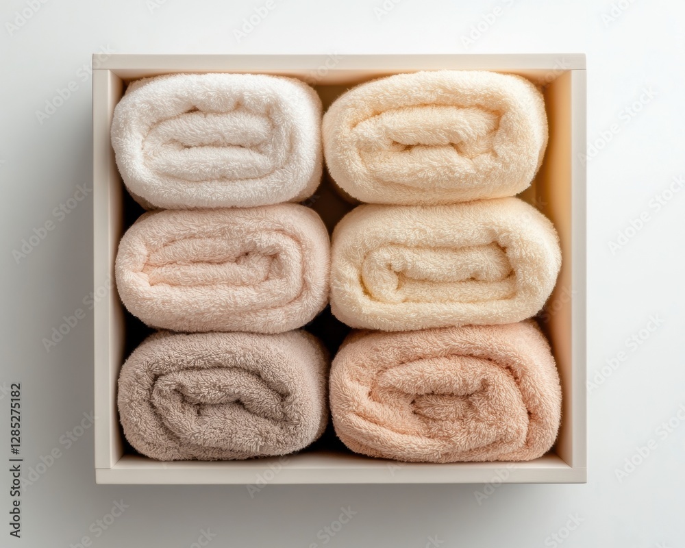 Minimalist Home Organization Soft Pastel Towels in Wooden Drawer - Enhancing Calm and Clean Living for Modern Home Styling and Decluttering Inspiration