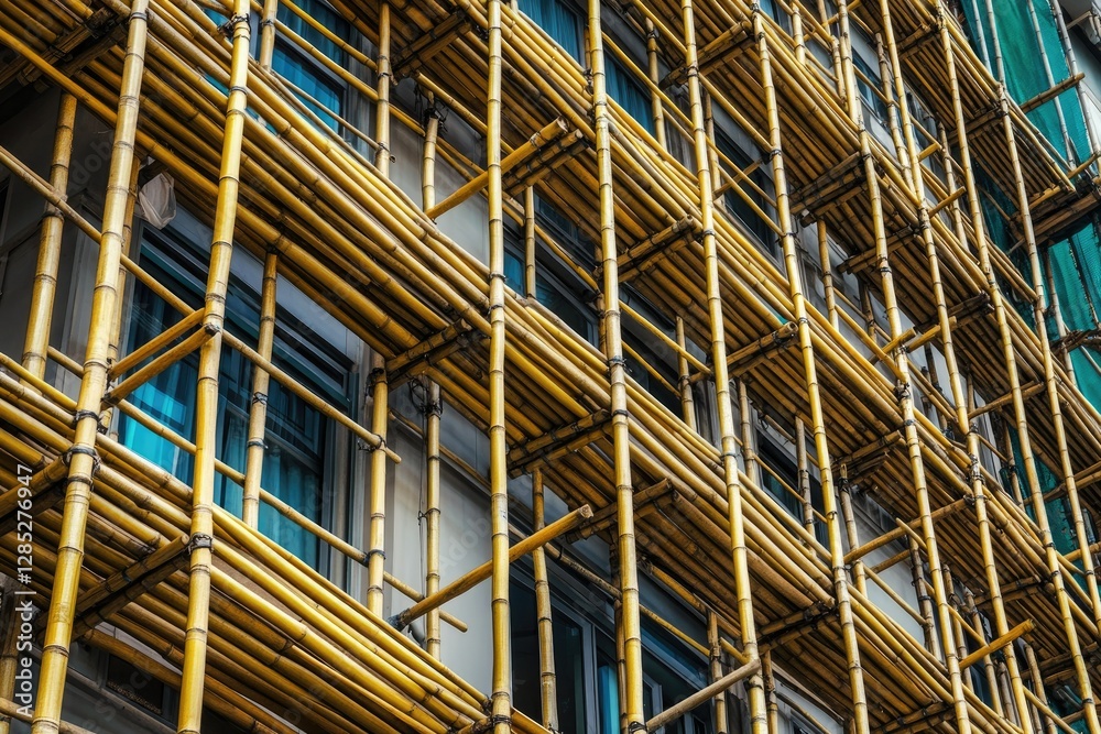 High Resolution Image of Bamboo Scaffolding for a New Building in Hong Kong China High Resolution Image of Bamboo Scaffolding for a New Building in Hong Kong China