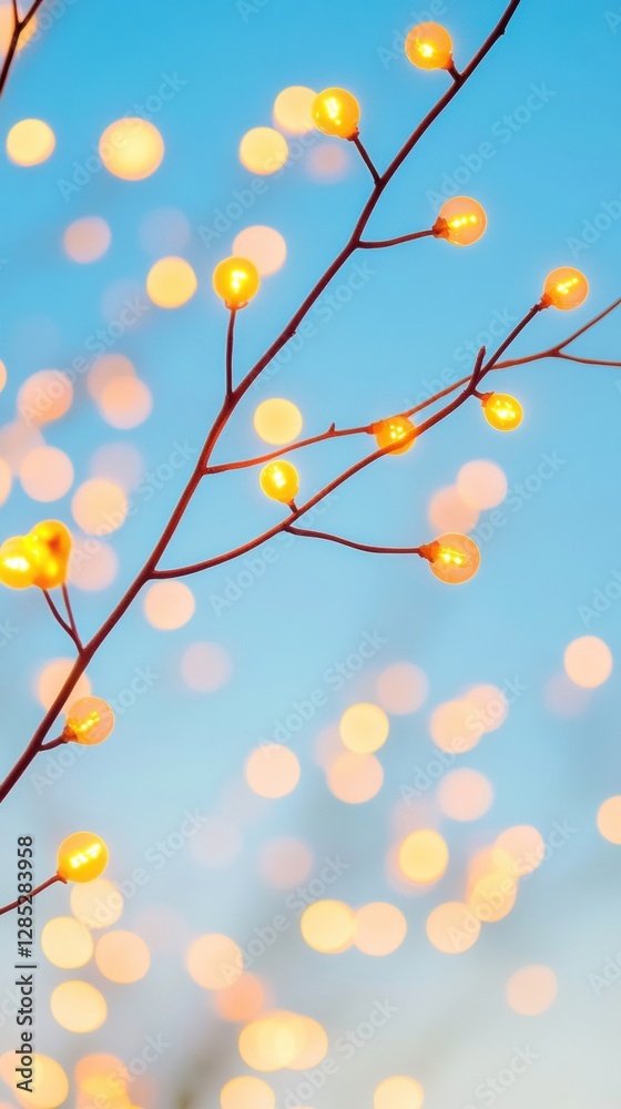 Scandinavian Festive Decor Delicate Spruce Branches and Bokeh Lights against Sky - Seasonal Marketing Imagery and Holiday Event Atmosphere for Winter Campaigns