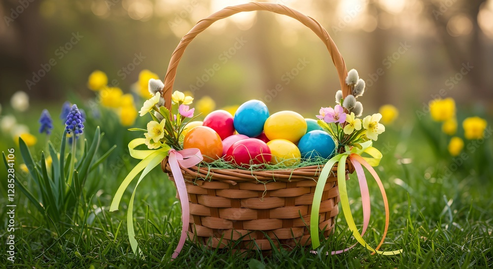 Easter theme background, with easter eggs and various decorations Easter theme background, with easter eggs and various decorations