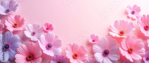 Wallpaper Mural Soft Elegance: Delicate Flowers in Pastel Tones with a Pink and Lilac Gradient Background. advertisement, banner, card,copy text space,birthday party invite invitation. Torontodigital.ca
